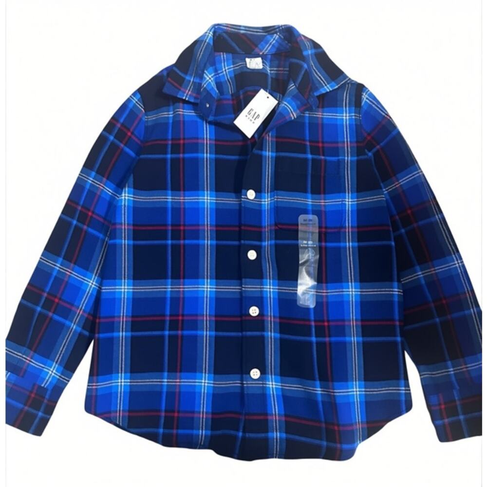 NWT Gap Boys Button Down Shirt Size M 8 Blue Plaid